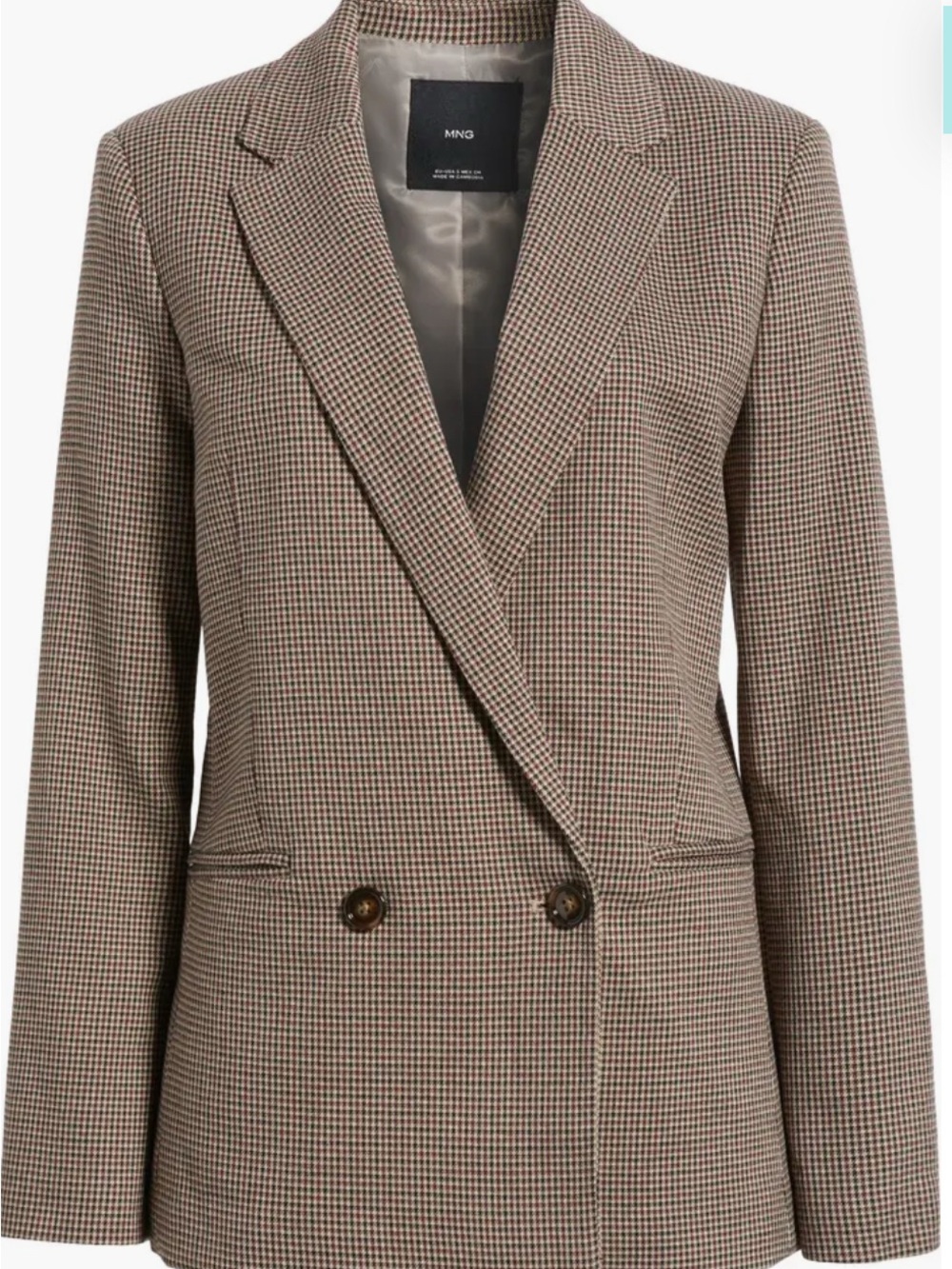 Mango Brown Houndstooth Double-Breasted Blazer